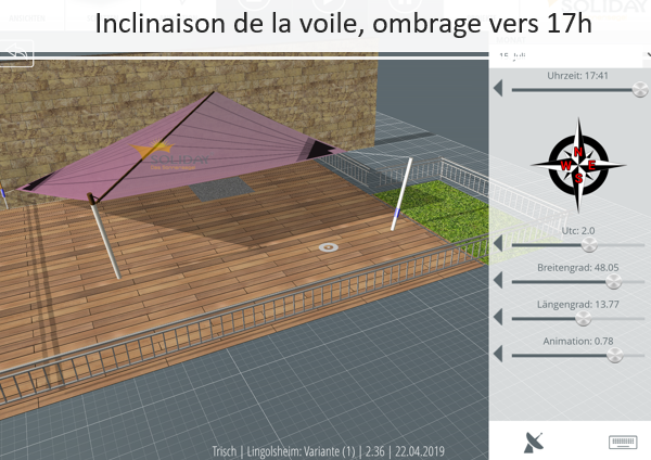 PHOTO OMBRAGE 2 | Soliday Calcul de l’ombre projetée en fonction de l’orientation de la terrasse et coordonnées GPS du client Héricourt